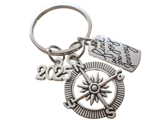 Find Joy in the Journey & Compass Charm Keychain with Year Charm