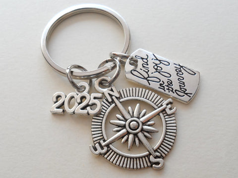 Find Joy in the Journey & Compass Charm Keychain with Year Charm