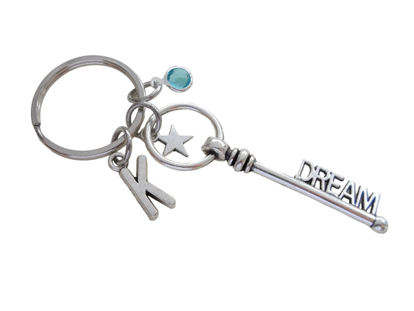 Dream Key Charm Keychain with Star Charm and Initial Charm, Encouragement Keychain