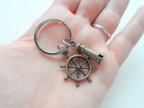 Bronze Lighthouse Keychain With Ships Helm - "Your Light Helps Guide Me Home" by Jewelry Everyday