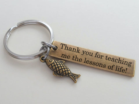 Bronze Fish Charm Keychain with Custom Engraved Tag by JewelryEveryday