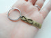 Small Bronze Infinity Charm & Custom Engraved Tag Keychain - Couples Keychain
