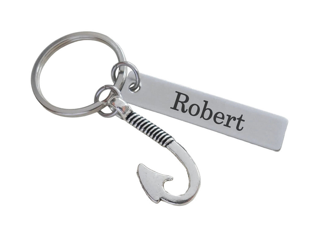 Fish Hook Charm Keychain with Custom Engraved Steel Tag