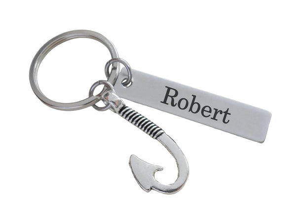 Fish Hook Charm Keychain with Custom Engraved Steel Tag