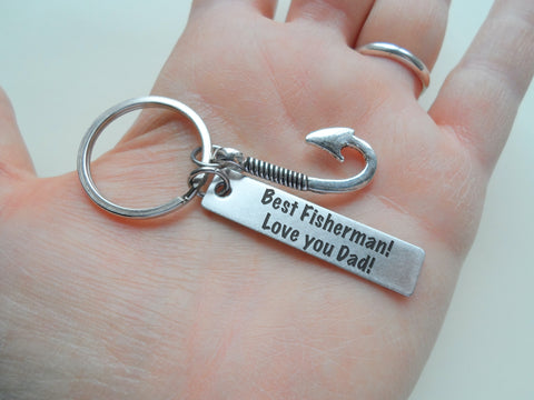 Fish Hook Charm Keychain with Custom Engraved Steel Tag