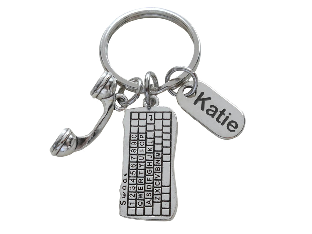 Secretary, Receptionist, Office Staff Appreciation Keychain with Computer Keyboard, Phone Charm, & Personalized Thank You Tag by JewelryEveryday