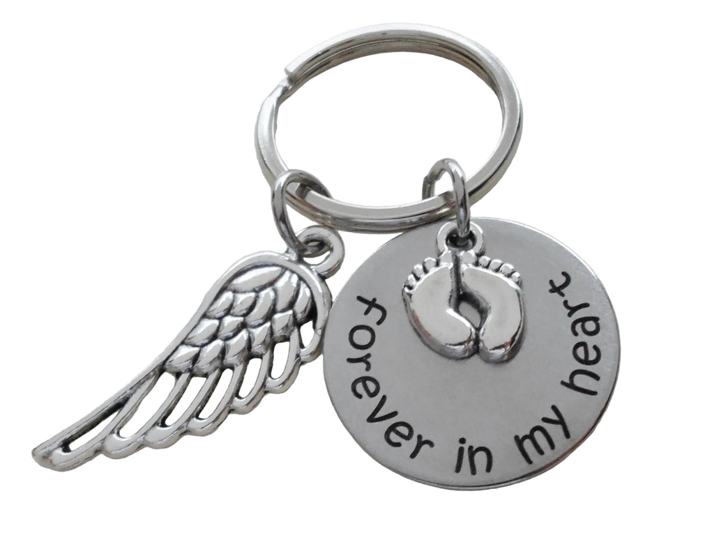 Forever in My Heart Keychain with Baby Feet Charm & Wing Charm, Baby Memorial Keychain by Jewelry Everyday