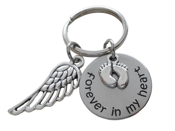 Forever in My Heart Keychain with Baby Feet Charm & Wing Charm, Baby Memorial Keychain by Jewelry Everyday