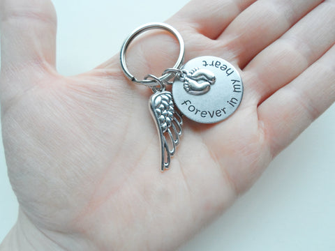 Forever in My Heart Keychain with Baby Feet Charm & Wing Charm, Baby Memorial Keychain by Jewelry Everyday