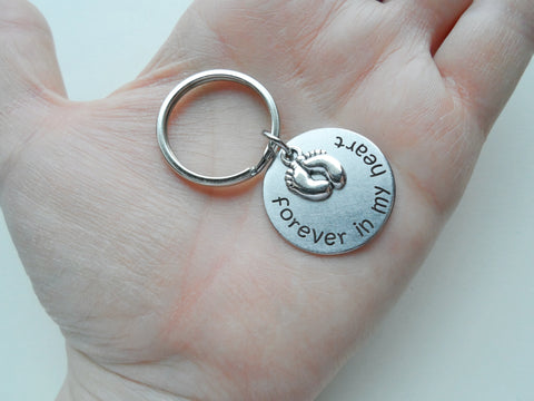 Baby Memorial Keychain - "Forever in my Heart" with Baby Feet Charmwelry Everyday by Jewelry Everyday