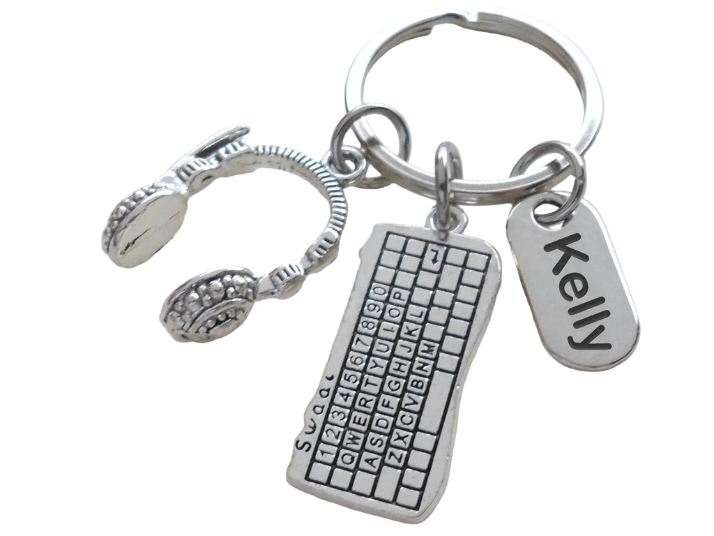 Secretary, Receptionist, Office Staff Appreciation Keychain with Computer Keyboard, Headset Charm, & Personalized Thank You Tag by JewelryEveryday