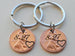 Personalized Set of 2 Penny Keychains Custom Engraved with Script Font and Heart Around The Year