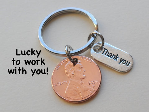 Employee, Volunteer or Teacher Appreciation Keychain, 2024 Penny and Thank You Charm Keychain