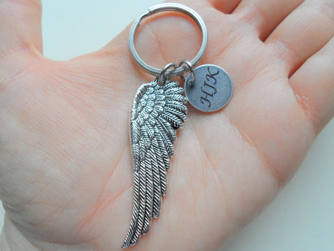 Wing Charm and Custom Engraved Tag Keychain, Memorial Gift Keychain by Jewelry Everyday