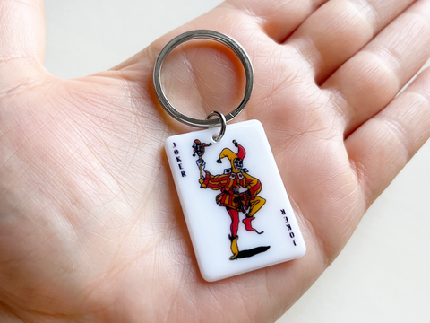 Joker Wild Playing Card Charm Keychain