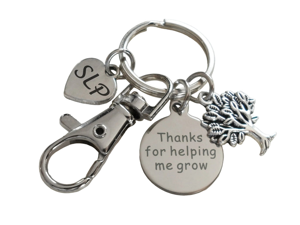 Speech Therapist Appreciation Gift Keychain, Speech Language Pathologist Keychain with Tree, SLP Heart, Thanks For Helping Me Grow Disc Charm & Clasp by JewelryEveryday