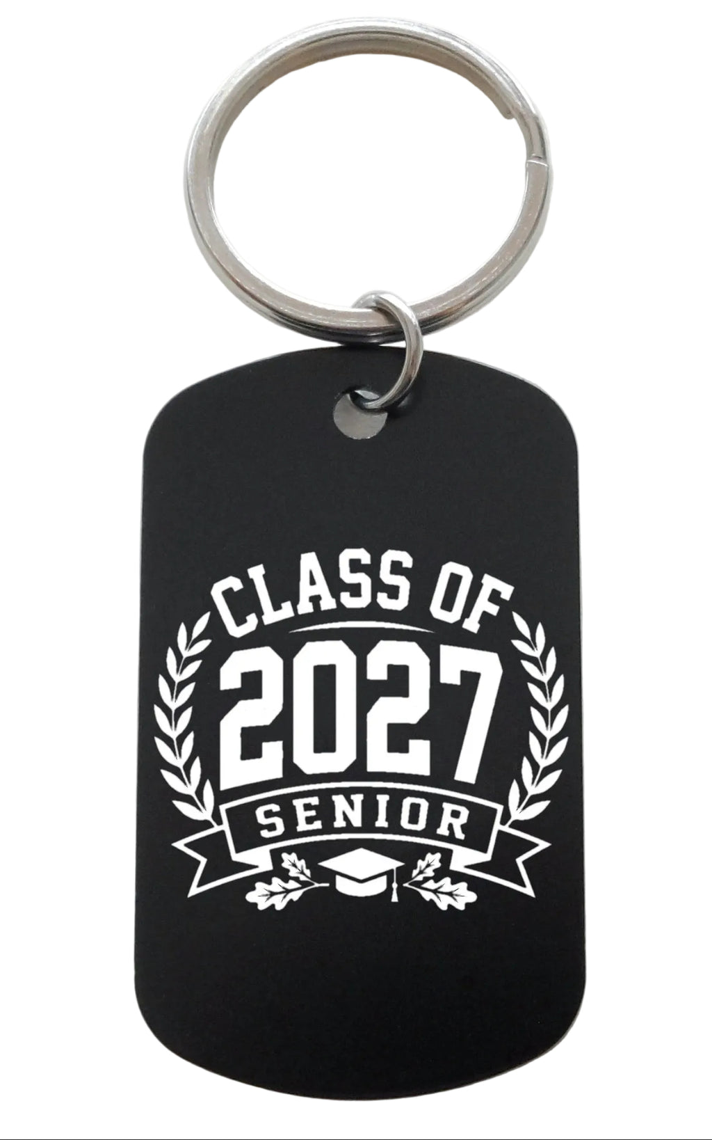 Class of 2027 Senior Graduate Engraved Keychain on Black Anodized Aluminum Tag, For Graduation Gift