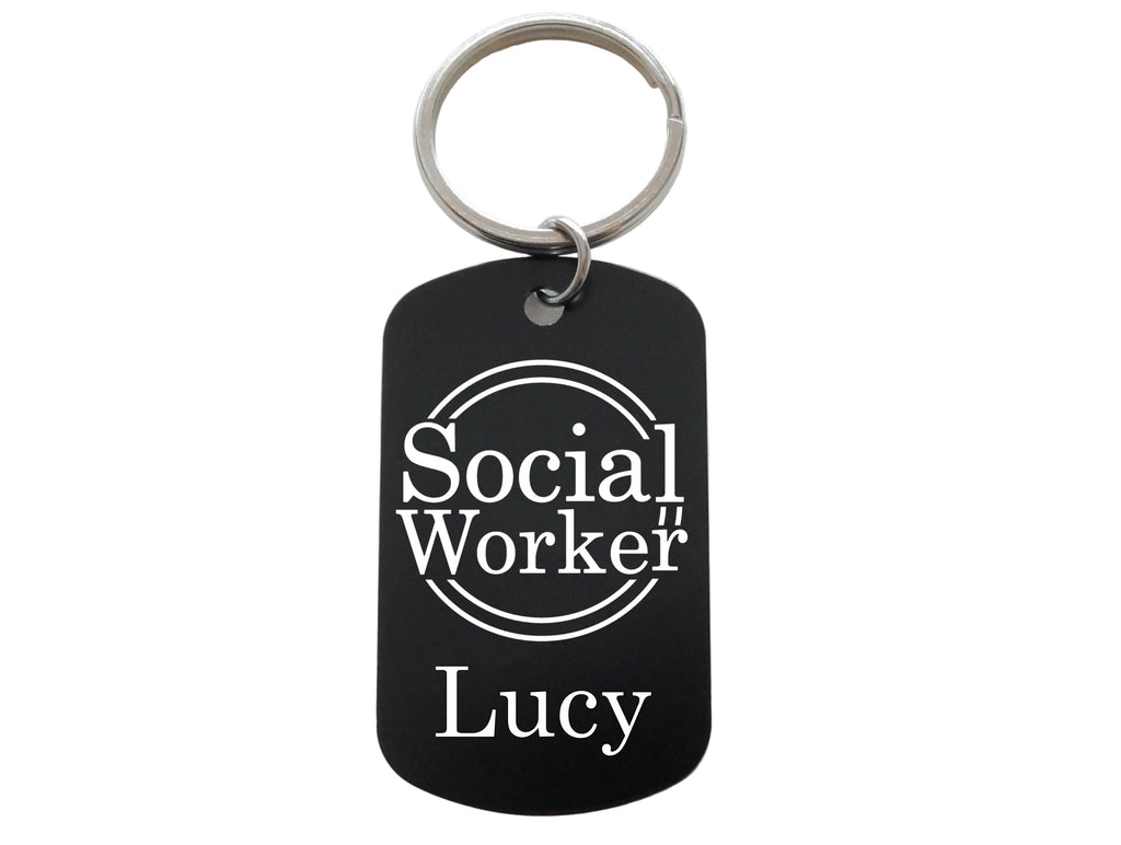 Social Worker Appreciation Gift • Aluminum Tag Keychain with Custom Engraved Name