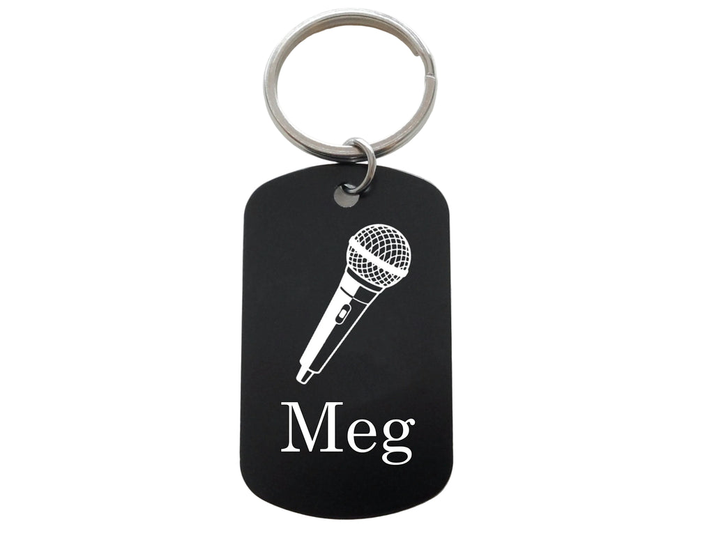Choir Aluminum Tag Keychain with Microphone Image and Custom Engraved Name, For Student or Teacher Gift