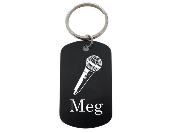 Choir Aluminum Tag Keychain with Microphone Image and Custom Engraved Name, For Student or Teacher Gift