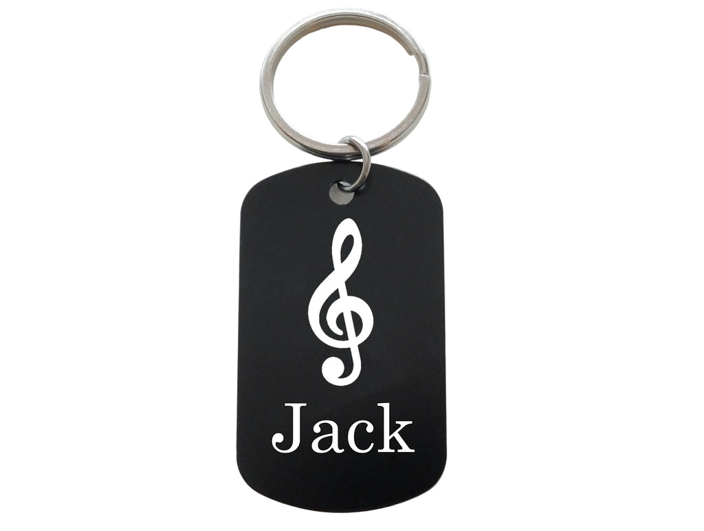 Music Aluminum Tag Keychain with Treble Clef Image and Custom Engraved Name, For Student or Teacher Gift