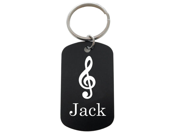Music Aluminum Tag Keychain with Treble Clef Image and Custom Engraved Name, For Student or Teacher Gift