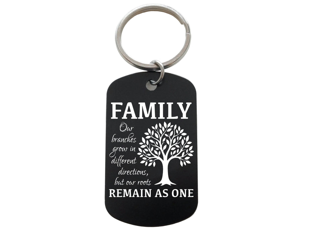 Family Tree Saying Branches Grow Roots Remain as One Engraved Aluminum Tag Keychain