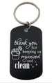 Housekeeping Appreciation Gift • Black Anodized Aluminum Tag Keychain Engraved with "Thank You For Keeping Us Organized & Clean" by JewelryEveryday