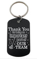 Housekeeping Appreciation Gift • Black Anodized Aluminum Tag Keychain Engraved with "Thank You For Being an Important Part of Our Team" with Mop and Spray Bottle Images by JewelryEveryday