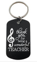 Music Teacher Appreciation Gift • Black Anodized Aluminum Tag Keychain Engraved with "Thank You for Being a Wonderful Teacher" by JewelryEveryday