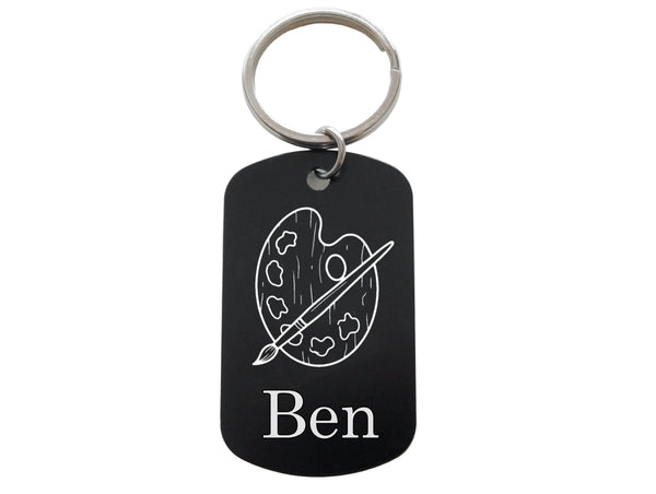 Art Palette & Custom Name Engraved Aluminum Tag Keychain, For Artist Student or Instructor by JewelryEveryday