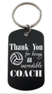 Coach Appreciation Gift • Black Anodized Aluminum Tag Keychain Engraved with "Thank You for Being an Incredible Coach" and Volleyball Image by JewelryEveryday