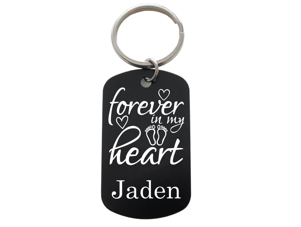 Custom Engraved Forever in My Heart Keychain with Baby Feet & Heart Image Engraved Aluminum Tag, Baby Memorial Keychain by Jewelry Everyday