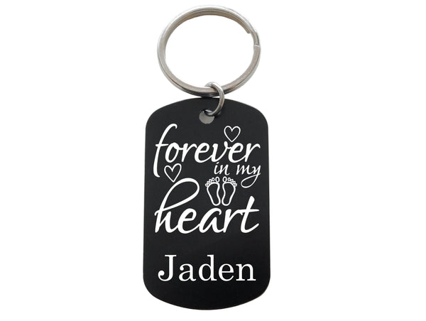 Custom Engraved Forever in My Heart Keychain with Baby Feet & Heart Image Engraved Aluminum Tag, Baby Memorial Keychain by Jewelry Everyday