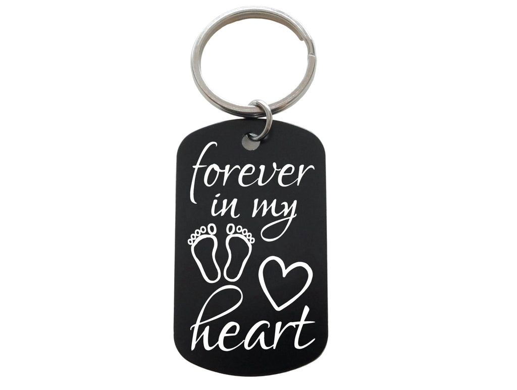 Forever in My Heart Keychain with Baby Feet & Heart Image Engraved Aluminum Tag, Baby Memorial Keychain by Jewelry Everyday