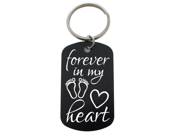 Forever in My Heart Keychain with Baby Feet & Heart Image Engraved Aluminum Tag, Baby Memorial Keychain by Jewelry Everyday