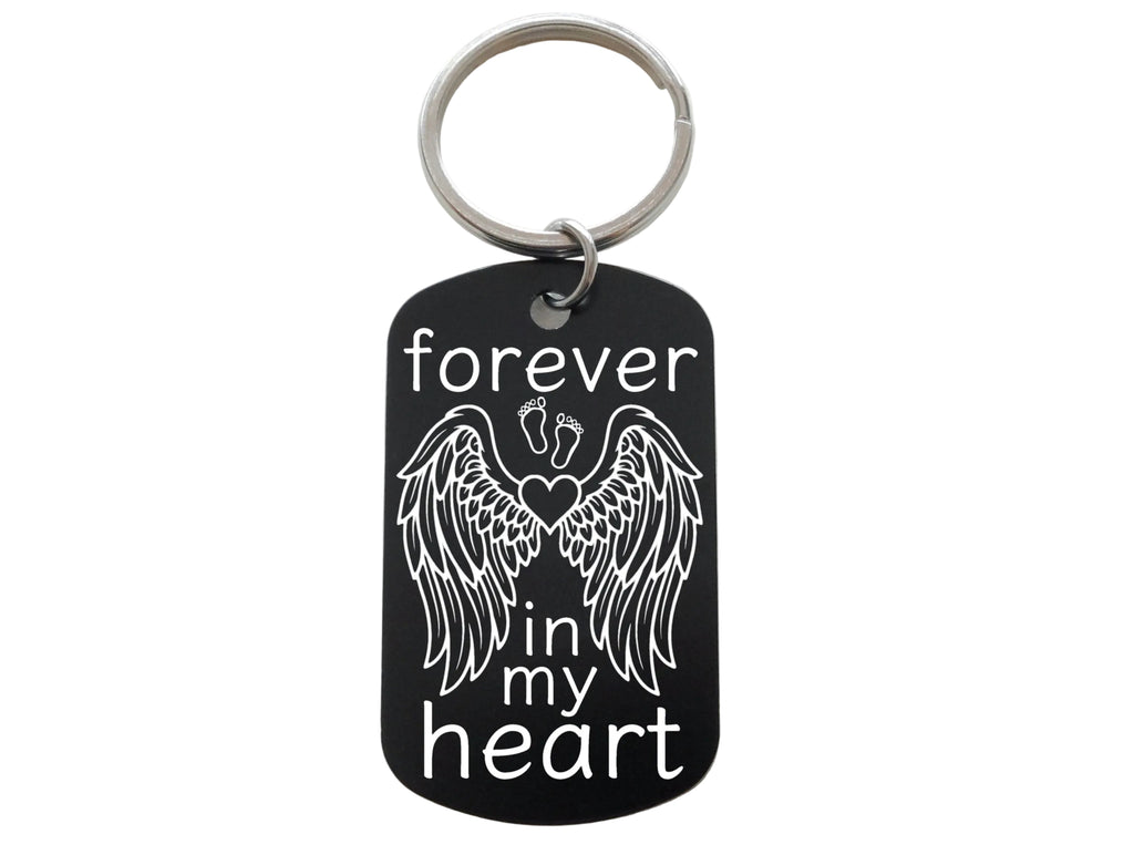 Forever in My Heart Keychain with Baby Feet & Wing Image Engraved Aluminum Tag, Baby Memorial Keychain by Jewelry Everyday