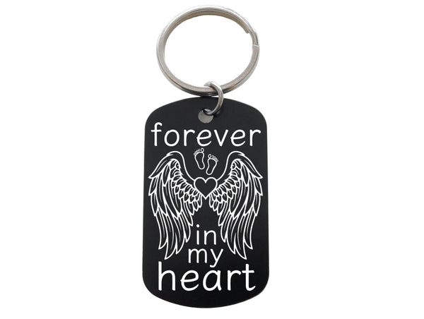Forever in My Heart Keychain with Baby Feet & Wing Image Engraved Aluminum Tag, Baby Memorial Keychain by Jewelry Everyday