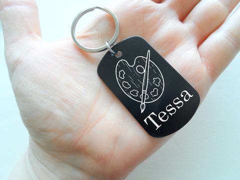 Art Palette & Custom Name Engraved Aluminum Tag Keychain, For Artist Student or Instructor by JewelryEveryday