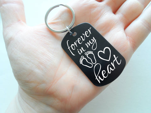 Forever in My Heart Keychain with Baby Feet & Heart Image Engraved Aluminum Tag, Baby Memorial Keychain by Jewelry Everyday