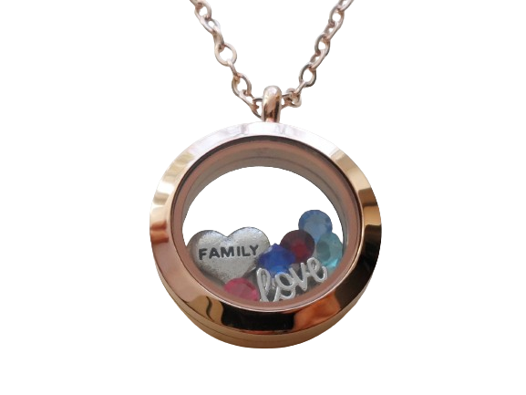 Personalized Rose Gold 25mm Circle Stainless Steel Locket Necklace for Mom or Grandma - by Jewelry Everyday