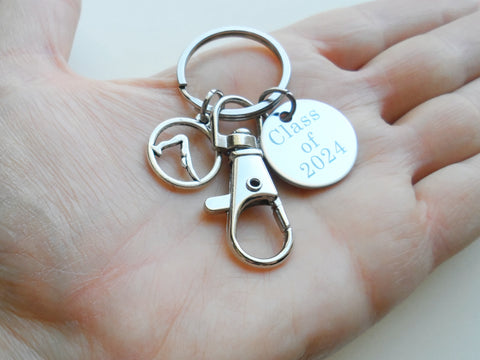 Personalized Yoga Keychain with Downward Dog Charm, Custom Engraved Disc & Swivel Clasp, Gift for Students or Instructors