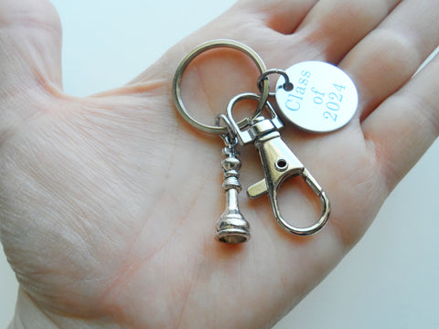 Chess Club Player Charm Keychain with a King Chess Piece Charm, Custom Engraved Disc & Swivel Clasp