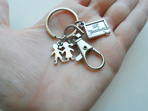 Teacher Charm Keychain with #1 Teacher Plaque, Kids Charm & Swivel Clasp, Teacher Appreciation - Thanks for Being Such a Great Teacher