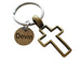 Bronze Cross Charm Keychain with Custom Engraved Tag, Religious Keychain