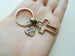 Bronze Cross Charm Keychain with Custom Engraved Tag, Religious Keychain