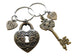 Bronze Key and Heart Lock Charm Keychain Set with Heart Tag Engraved "VIII" Roman Numerals, For Couples 8 Year Anniversary