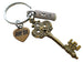 Bronze Key Charm Keychain with Word Tag Charm & Heart Charm Engraved with 8 Tally Marks, For Couples 8 Year Anniversary