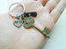 Bronze Key Charm Keychain with Word Tag Charm & Heart Charm Engraved with 8 Tally Marks, For Couples 8 Year Anniversary