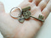 Bronze Key Charm Keychain with Word Tag Charm & Heart Charm Engraved with 8 Tally Marks, For Couples 8 Year Anniversary